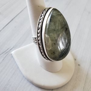 Huge Moss Prehnite  .925 Silver Ring NWOT
